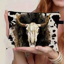 1pc Western Style Cowgirl Skull Toiletry Bag - Western Themed, Polyester Material Washable Design, Portable Makeup Bag, Toiletry Pouch, Hanging Handle, Suitable For Camping, Outdoor, Business - Cowgirl Gift, Western Style (Unscented, Unisex) Toiletries Bag Travel Toiletry Bag Wash Bag Shower Bag Large Capacity For Women Packing Cubes Travel Essential Cruise Essentials Holiday Essential - Multicolor - View 10