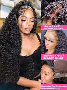 Bob Curly Headband Wig Short Deep Curly Glueless Wigs Put On And Go Wig Synthetic Hair 200% Density Jerry Curly Wig With Headband Deep Wave Wigs Scarf Wig For Women Full Machine Made Wig Natural Color - Natural Black - 查看 8