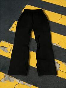 1pc Boys' Casual Street Vintage "Give Me Five" & Pentagram Embroidered Straight Leg Pants, Spring/Summer - Black - View 2