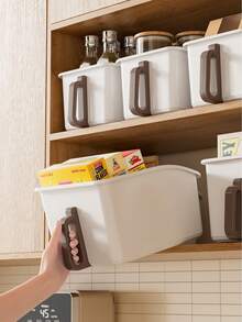 1pc Cabinet Storage Box With Handle, Snack & Seasoning Kitchen Storage Container, High Capacity Household Organizer Box Versatile Space-Saving Pantry Organizer For Closet, Cabinet, And Countertop; Design With Easy-Grip Handle; Stackable, Modular Solution For Snacks, Spices, Tea Bags, Coffee Pods, Sauces, And Small Kitchen Essentials; Ideal For Spring Cleaning, Mother's Day Gifting, And Mid-Year Refresh; Keeps Countertops Tidy, Reduces Clutter, Enhances Accessibility, And Supports Efficient Meal Prep; Transparent Lid For Quick Visibility, Lightweight Yet Sturdy Construction, Fits Standard Shelves, Easy To Wipe Clean; Converts Messy Cabinets Into Orderly Zones, Optimizes Storage Flow, And Maximizes Space In Tight Kitchens; Premium-Quality, Practical, Multifunctional Storage Solution For Busy Households And Stylish Home Organization. - Multicolor - View 9