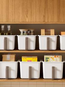 1pc Cabinet Storage Box With Handle, Snack & Seasoning Kitchen Storage Container, High Capacity Household Organizer Box Versatile Space-Saving Pantry Organizer For Closet, Cabinet, And Countertop; Design With Easy-Grip Handle; Stackable, Modular Solution For Snacks, Spices, Tea Bags, Coffee Pods, Sauces, And Small Kitchen Essentials; Ideal For Spring Cleaning, Mother's Day Gifting, And Mid-Year Refresh; Keeps Countertops Tidy, Reduces Clutter, Enhances Accessibility, And Supports Efficient Meal Prep; Transparent Lid For Quick Visibility, Lightweight Yet Sturdy Construction, Fits Standard Shelves, Easy To Wipe Clean; Converts Messy Cabinets Into Orderly Zones, Optimizes Storage Flow, And Maximizes Space In Tight Kitchens; Premium-Quality, Practical, Multifunctional Storage Solution For Busy Households And Stylish Home Organization. - Multicolor - View 2