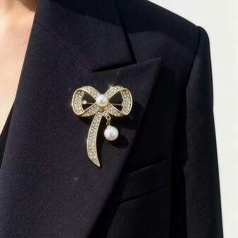 1ชิ้น เข็มกลัดโบว์ประดับพลอยเทียมหรูหรามีสไตล์ เครื่องประดับอเนกประสงค์สำหรับเสื้อผ้า กระเป๋า สวมใส่ได้ทุกวัน
