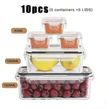 10pcs Food Storage Containers With Lids, Snap Lock Airtight Transparent PP Material Meal Prep Containers, Suitable For Vegetables, Fruits, Pasta, Etc. Stackable And Reusable, Ideal For Organizing Fridge, Pantry And Kitchen - Awaoko Brand - Multicolor - View 12