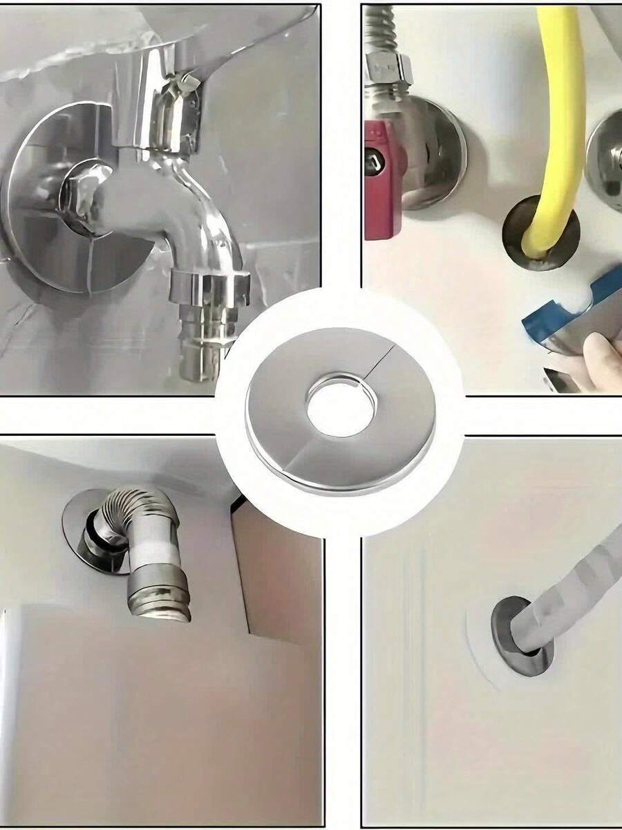 1 Stück Edelstahl Dekorplatte, geeignet für separate Dreieck-Ventilabdeckung, Duscharmatur, Heizungsrohr-Abluftrohr, Wasserleitungsloch in der Wand, runde separate Dekorplatte, einfache Installation ohne Bohren. Ästhetische Aufwertung des Ventils, verdecktes Zubehör für Duschvorrichtung, nicht entfernbare verdeckte Abdeckung, präzise geschnittene Kanten. - Verschiedenfarbig - Übersicht 1