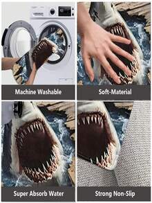 1pc Classic 2D Funny Shark & Shipwreck Pattern Rug, Rectangular Faux Wool Soft & Comfortable Material, Washable, Foldable, Suitable For Living Room, Bedroom, Home Decor