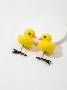 2个可爱柔软毛绒小黄鸭发夹，卡通3D发饰，适合学生和女性，爪夹，发卡，发夹，头饰，发卡 - 黃色 - 查看 3