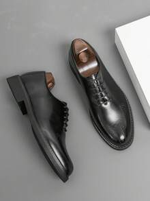 Men's Brogue Carved Breathable Formal Dress Shoes, Lace-Up Wedding & Office Shoes - Black - View 3