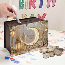 DIY Wooden Piggy Bank, Elegant Ramadan Lantern Decor - Eid Mubarak & Mawlid An-Nabi Tabletop Decoration, With Golden Crescent Moon Pattern And Fanoos Lantern Design, Suitable For Home, Office And Outdoor Celebrations, An Ideal Gift, Holiday Home Decor | Ramadan Celebration Decor | Exquisite Craftsmanship, Ramadan Decor (Non-Electric) - Multicolor - View 3