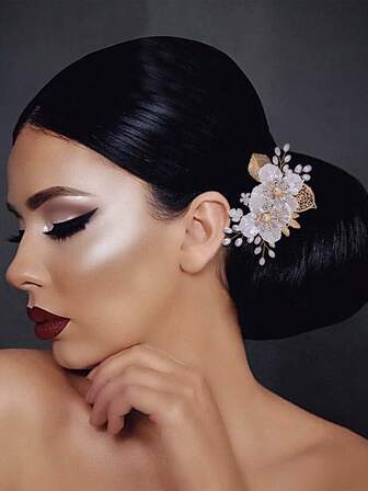 1pc Luxurious Elegant Crystal Floral Design Metal Leaf Hair Clip, Bridal Bridesmaid Hairpiece, Women Hair Accessory For Wedding Party