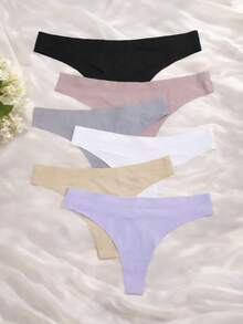 Set Of 6 Seamless Thong Panties For Women, Laser Cut, Doesn't Show Under Clothes, Comfortable - Assorted Colors - Multicolor - View 3