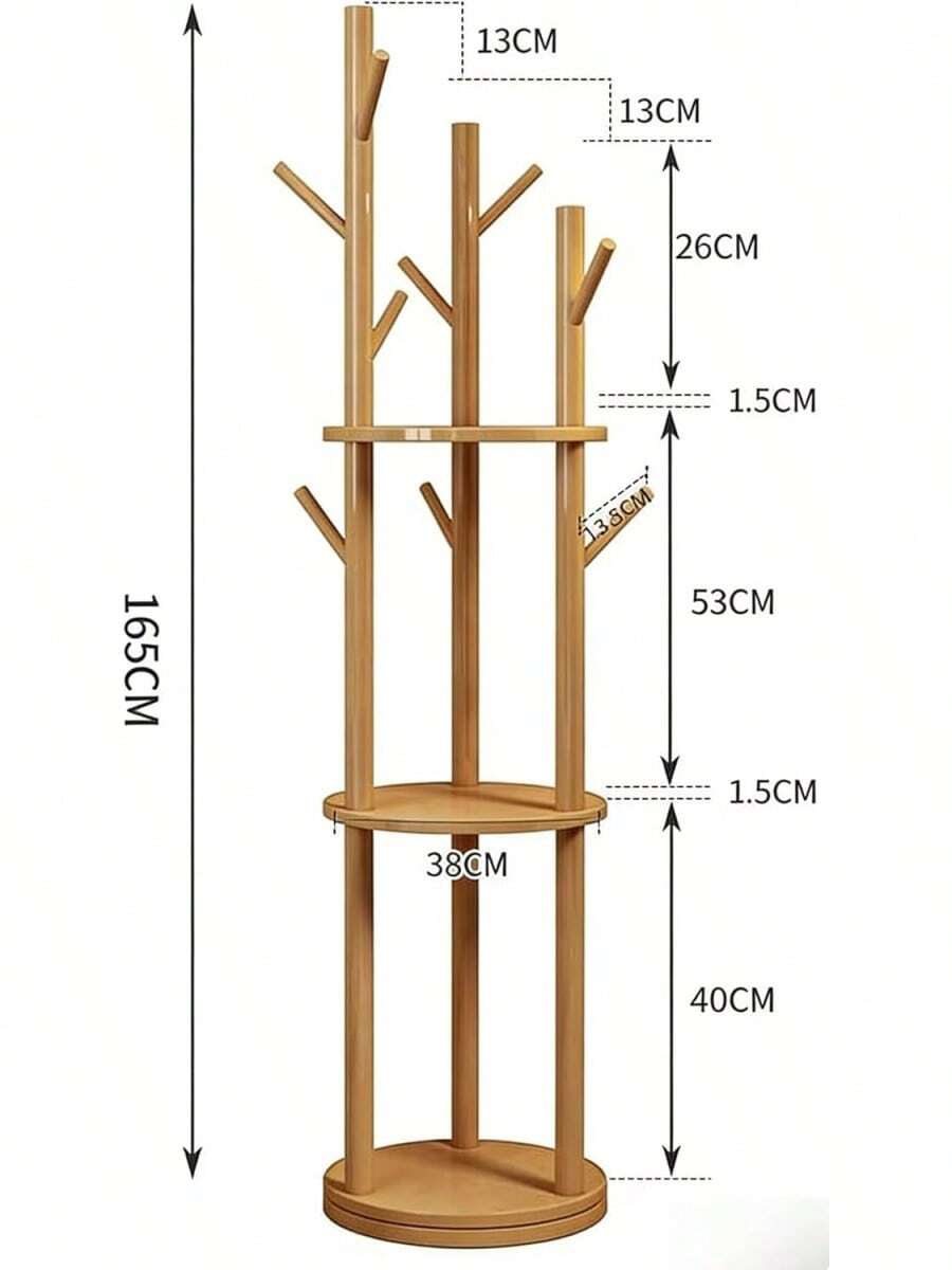 Perchero de Pie Giratorio, Perchero para Ropa con 3 Estantes y 9 Ganchos, 40*40*165, Robusto y Fácil de Montar Perchero de Pie, Organizador para Entrada, Dormitorio y Sala - 1 - Ver 1