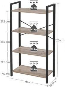VASAGLE Librería de 4 Niveles, Biblioteca, Estantería para Oficina, Salón, Dormitorio, 30 x 66 x 120, Greigeélange y Negro Tinta MLLS060B02V1 - Marrón Rústico + Negro Tinta - Ver 4