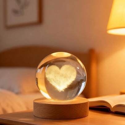 2.4英寸（约6.1厘米）装饰石英玻璃球，地球仪摆件，置于带木质底座的玻璃球中，纸质水晶雕塑家居装饰工艺品