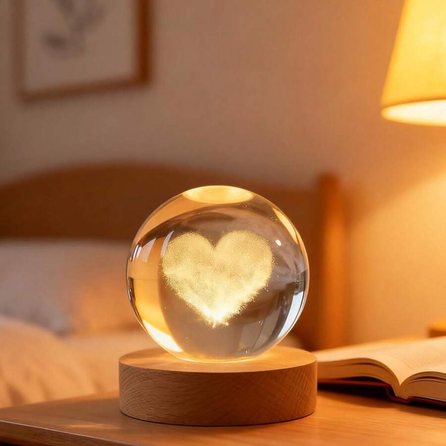 2.4英寸（约6.1厘米）装饰石英玻璃球，地球仪摆件，置于带木质底座的玻璃球中，纸质水晶雕塑家居装饰工艺品 - 無色 - 查看 1