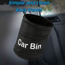 1 pieza Papelera plegable multifuncional portátil para coche, papelera plegable para coche, papelera colgante para coche, contenedor de almacenamiento para coche, bolsa de almacenamiento para respaldo, contenedor de almacenamiento para asiento de coche, papelera espiral para camping, accesorios para coche, adecuado para almacenamiento de basura en el coche - Negro - Ver 3