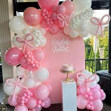 Juego de 113 piezas de arco de globos con temática de lazo rosa, incluye globos de látex rosa, blanco y largos. Perfecto para fiestas de cumpleaños, baby showers, bodas, despedidas de soltera y decoraciones de fiestas con temática de princesa. - Multicolor - Ver 4
