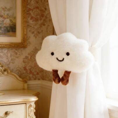 Soft & Cute White Cloud Window Curtain Tie Backs, Bedroom & Living Room Decor Accessories, Healing & Adorable
