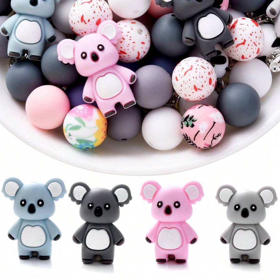 28件/套硅胶动物珠套装，包含站立考拉造型珠子、15毫米印花圆珠和玻璃水钻隔珠，是家庭聚会、DIY珠宝制作、钢笔、手链、项链等的最佳礼物。 - 彩色 - 查看 1