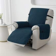 1pc Quilted Recliner Chair Cover, Solid Color Armchair Slipcover, Non-Slip Universal Sofa Cover Anti-Cat Scratch - Teal Blue - View 2