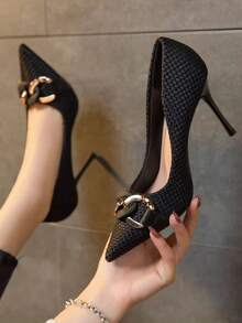 Women's French Oblique Toe High Heel Shoes, New 2025 Slim Heel Pointed Toe Dress Shoes, Fairy Style Niche Low Vamp Pumps - Black - View 1