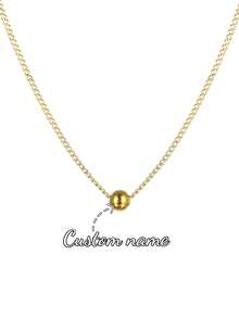 Customized Engraved 1-5 Beaded Necklace, Fashionable Personalized Engraved Pendant Necklace On Cuban Chain, Stainless Steel Minimalist Style Multi-Name Family Holiday Necklace - Gold - View 6