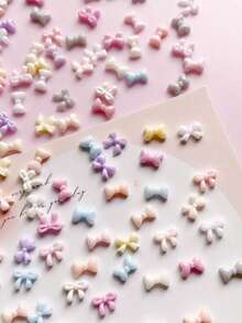 100pcs Candy Color Mini Bow Tie Nail Art Decorations, DIY Bow Ties, Ribbon Nail Art Accessories, Mixed Bow Tie Styles, Nail Art Decor, Nail Art Supplies, Suitable For Holiday And Date Nail Salon Decoration - Multicolor - View 3