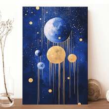 1 pieza de pinturas decorativas con marco para la sala de estar[2D plano]arte de pared con marco de madera - diseño de planeta azul marino y goteo dorado, pintura decorativa clásica moderna en lienzo vertical, instalación con, adecuada para la sala de estar, dormitorio, oficina, baño - regalo perfecto para el Día de la Madre, cumpleaños, Año Nuevo, Pascua, efecto de goteo artístico, decoración de pared, se puede colgar directamente y está disponible en varios tamaños, inyectando alegría en tu espacio único. - Multicolor - Ver 5