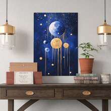 1 pieza de pinturas decorativas con marco para la sala de estar[2D plano]arte de pared con marco de madera - diseño de planeta azul marino y goteo dorado, pintura decorativa clásica moderna en lienzo vertical, instalación con, adecuada para la sala de estar, dormitorio, oficina, baño - regalo perfecto para el Día de la Madre, cumpleaños, Año Nuevo, Pascua, efecto de goteo artístico, decoración de pared, se puede colgar directamente y está disponible en varios tamaños, inyectando alegría en tu espacio único. - Multicolor - Ver 6