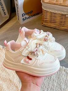 Spring/Autumn New Cute Bow Design Kids Sports Shoes, Comfortable Soft Bottom Girls Casual Sneakers, Student Running Shoes - Pink - View 6