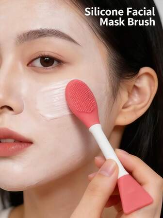 Cepillo de silicona rosa 2 en 1 para mascarillas faciales - Aplicador y raspador de doble extremo, sin desperdicio para mascarillas de arcilla y crema, accesorio para spa en casa