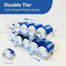 Organizador de bebidas ajustable para nevera paquete de 2 dispensadores de latas de soda para refrigerador soporte de lata expandible para latas estándar y altas almacenamiento transparente para - como en la foto - Ver 3