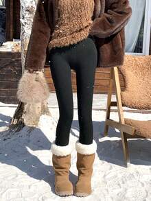 1条300克灰色罗纹连脚紧身裤，高腰显瘦，带保暖内衬，秋冬季 - 300G-厚絨 - 查看 11