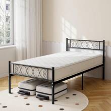 Marco de Cama Individual de Metal, cabecero y Estribo con diseño de corazón de Hierro, Cama de Plataforma de tamaño Individual para niños y niñas, no Necesita somier, fácil Montaje - Blanco - Ver 6
