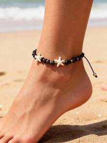 1pc Bohemian Beach Resort Style Starfish Natural Stone Braided Anklet, Suitable For Women Beach Vacation Casual Travel Wear - Starfish - View 2