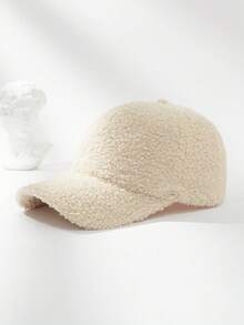 1 pièce Chapeau visière large en fausse fourrure de couleur unie, chaud pour femmes. Casquette de baseball polyvalente et pour les activités décontractées, les trajets et les sorties en automne/hiver - 1 pièce - Voir 4