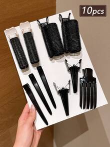 10件装女士隐形发夹垫，蓬松发根刘海发夹套装，美发造型套装，美发工具套装，女士配饰 - 黑色 - 查看 10
