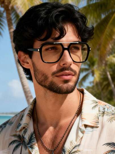 1 par de gafas de piloto con marco grande y doble haz, estilo europeo y americano, gafas de metal para hombre con doble haz, accesorios exclusivos para viajes y playa, gafas para fotografía callejera Ins