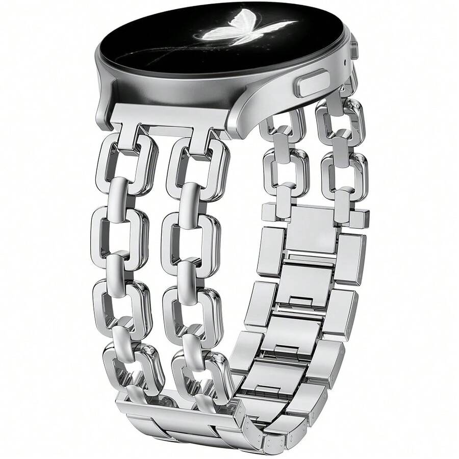 Wearlizer Metal Band Compatible With Samsung Galaxy Watch 7 6 5 4 FE Active 2 40mm 44mm/Watch 6 4 Classic 43mm 47mm 42mm 46mm/Watch 5 Pro 45mm Bands, 20mm Dressy Stainless Steel Chain Strap Women,Silver - 銀色 - 查看 1