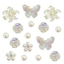 16pcs Iridescent Butterfly Shoe Clips, Fashion Flower & Faux Pearl DIY Beaded Elegant Shoe Decorations, For Clogs, Beach Bags, Holiday Gifts - White - View 7