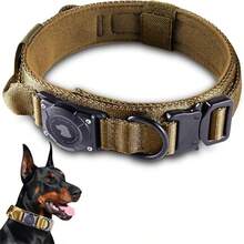 Waterproof Dog Collar With AirTag Holder, Adjustable Tactical Pet Collar With Comfortable Handle And Metal Buckle, Suitable For Medium To Large Dogs