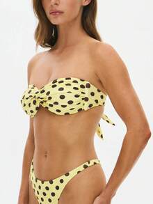 Women Polka Dot Bikini Sets Halter String Triangle High Cut Cheeky 2 Piece Bathing Suit - Màu vàng - Xem 4