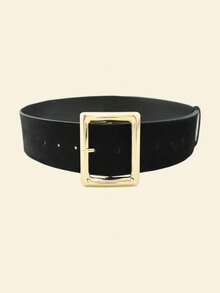 1pc Women's Black PU Suede Fabric Cinched Waist Waist Versatile A-Line Dress - Black - View 6