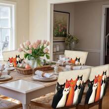 2/4/6/8pcs 2D Flat Backrest Chair Covers, Colorful Cat Pattern Simple Print Seat Covers, Suitable For Restaurants And Home Decor, Weddings And Anniversaries, Bars, Parties, Home Decor, Party Decor, Washable Chair Covers, Chair Protectors, Seat Covers - Multicolor - View 7