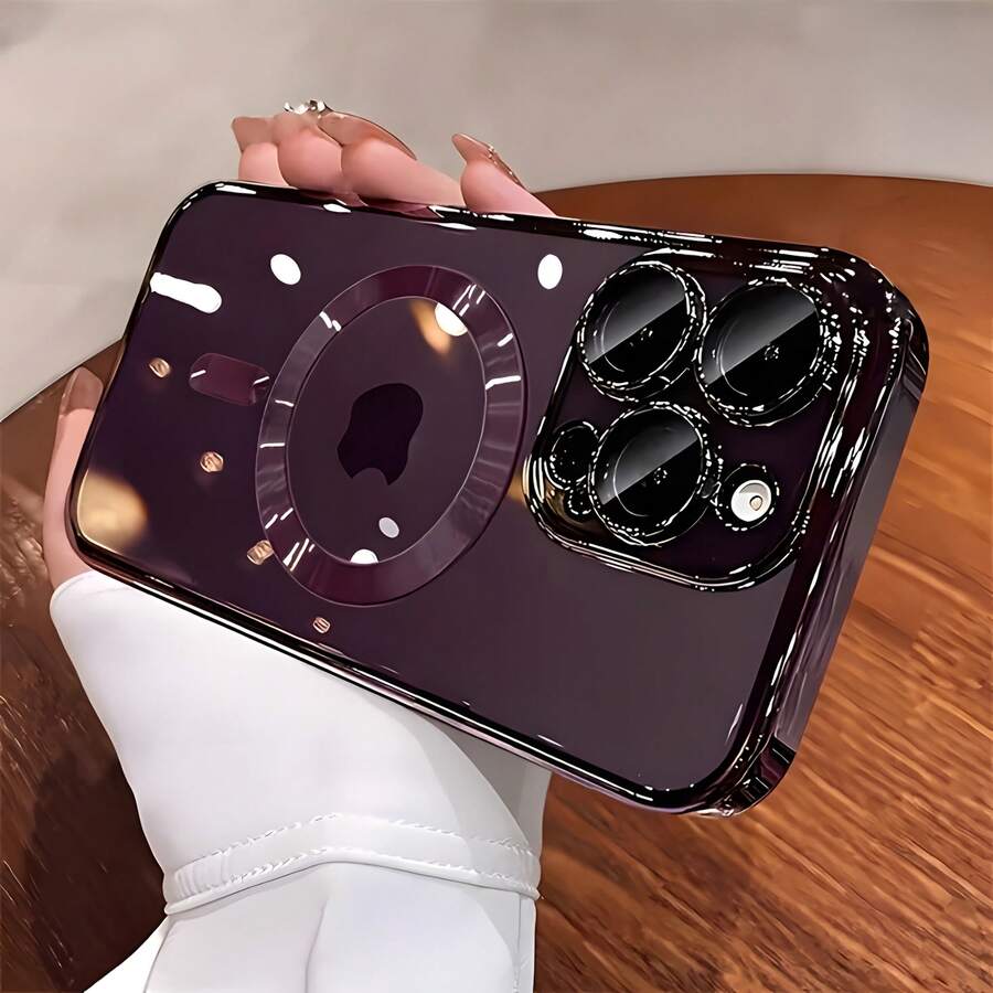Fashion Electroplated Color Frame Magnetic Phone Case For IPhone 17/16/15/14/13/12/11 Pro/Pro Max/Air/Plus | Ultra-Thin & Shockproof With Crystal Clear Back, Built-In Lens Protection & Wireless Charging - 紫色 - 查看 1