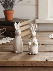 可爱复古木质兔子摆件，简约小巧，适合家居花园阳台露台装饰。