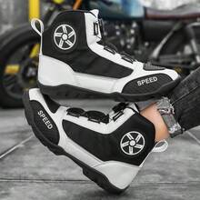 Professional Cycling Shoes, Genuine Leather & Comfortable Material, BOA Dial System, Racing Equipment, Rubber Anti-Slip & Durable Outsole - Black and White - View 2