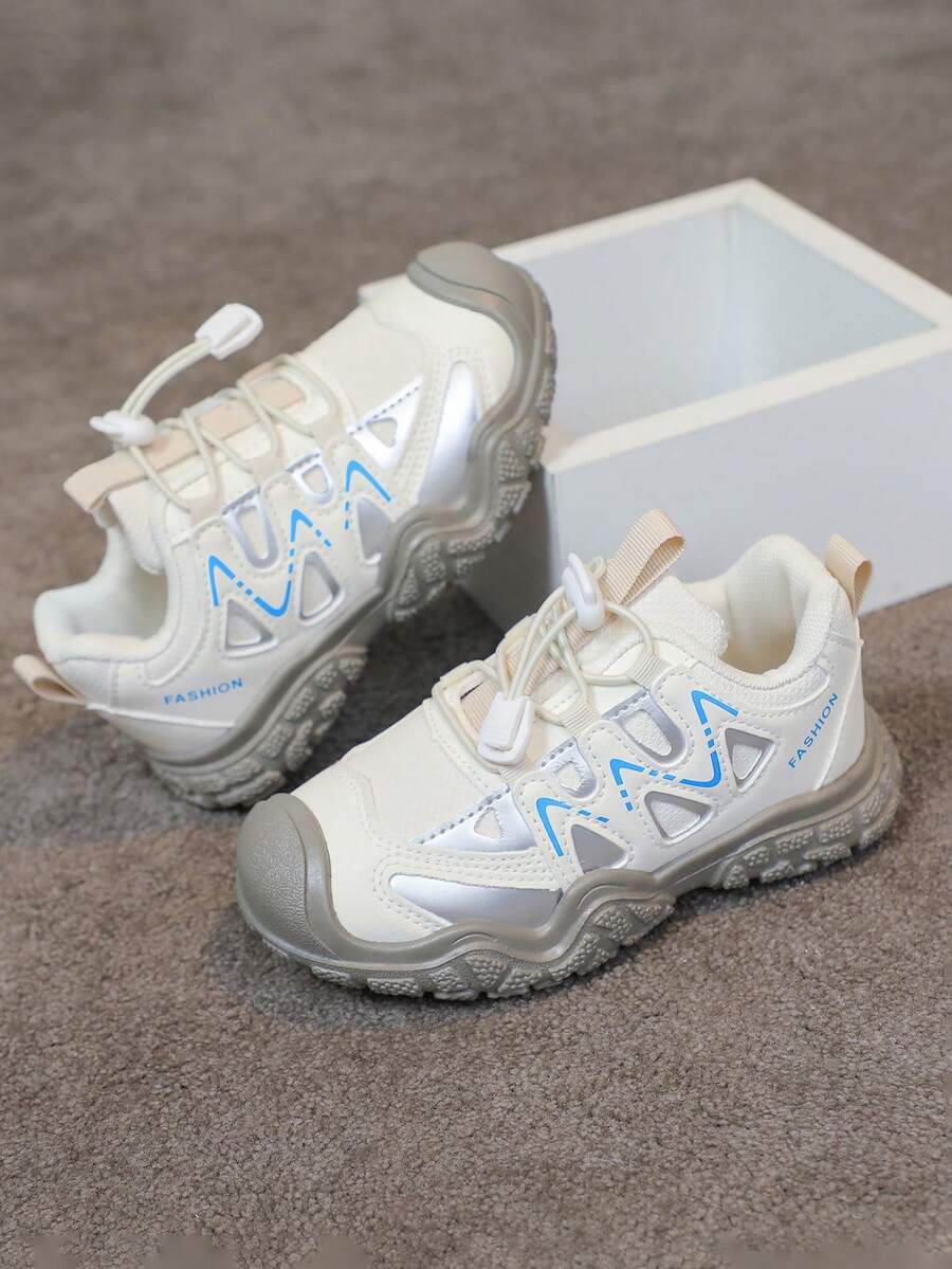 1 Pair Boys' Fashion Versatile Color Block Running Shoes, Comfortable Breathable Campus Style Student Shoes With Laces And Hook And Loop, Lightweight Casual Sneakers, Suitable For All Seasons