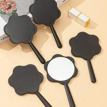 5pcs Cute Flower Handheld Mirrors, With Floral Handle And Surface - Portable Mini Makeup Mirror, Suitable For Students - Pink, Light Blue, Light Purple, Black, White - Travel-Friendly Compact Mirror, Ideal For On-The-Go,Giveaways,Travel,Cheap Stuff,Travel Essential - Multicolor - View 4