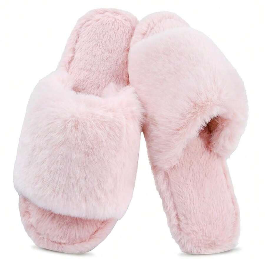 Rosoz Women's Soft Pl 11ush Fuzzy Slippers Memory Foam Anti-Skidsssss Sole House Bedroom Shoes Indoor Outdoor Open Toe FSandssals,Pink1112Women910Men - 粉紅1112女款910男款 - 查看 1