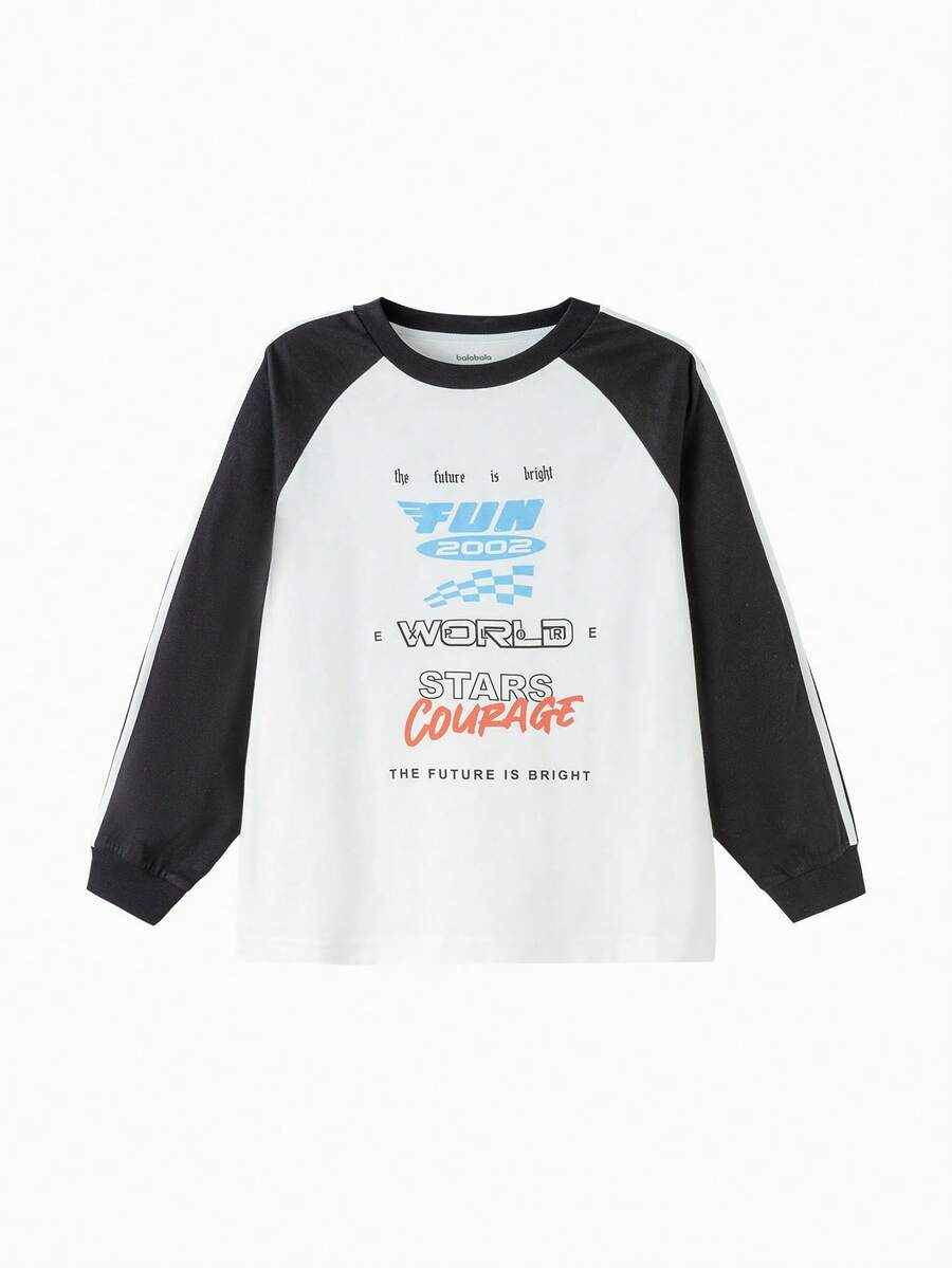 Balabala Unisex Kids Long Sleeve Crewneck T-Shirt, Breathable Cotton Feel, Easy Match - Black and White - View 1